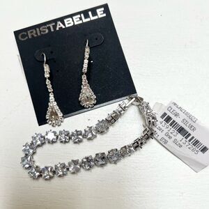 Set of 2 Silver Plated Cubic Zirconia Jewelry: Earrings and Bracelet NEW